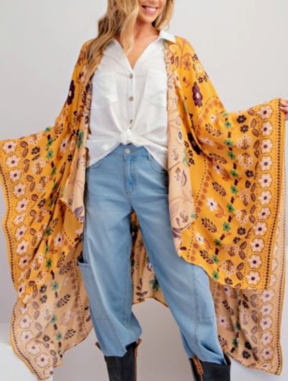 Easel-All I Need-Scarf Printed Reyon Crepon Kimono